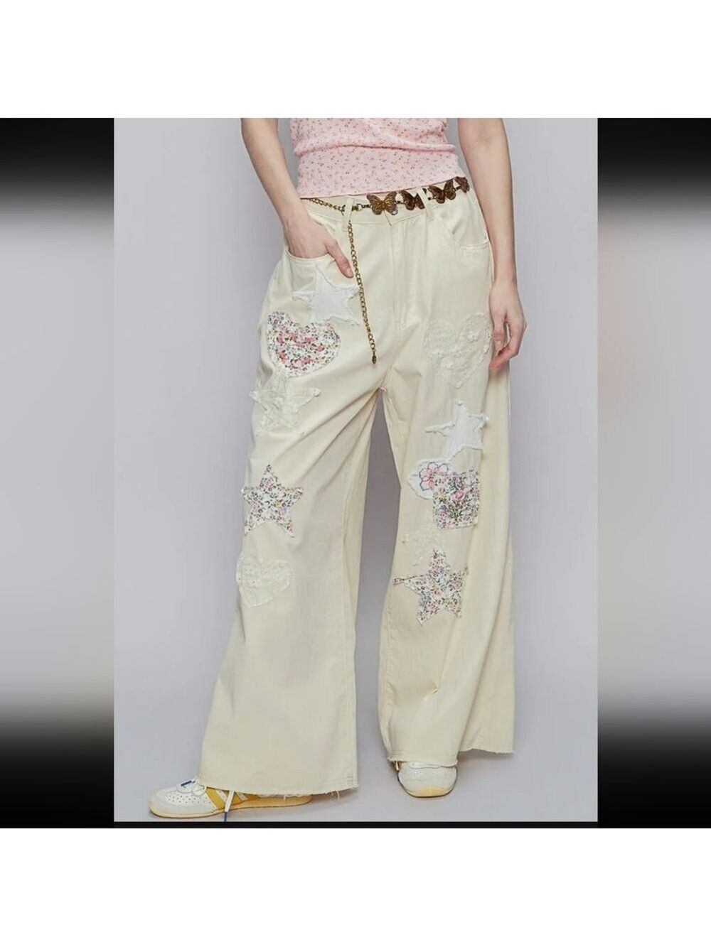 POL New Floral Patchwork Wide-Leg Pants